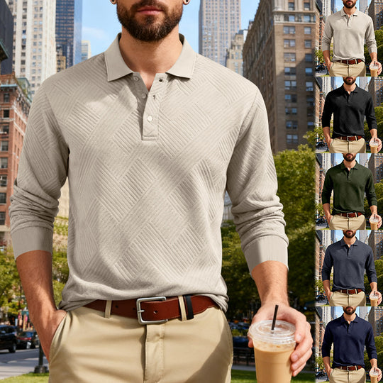 Herren nan langärmeliges Poloshirt aus strukturiertem Jacquardstrick EB