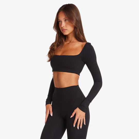 Damen Sportliches Langarm Crop-Top EB