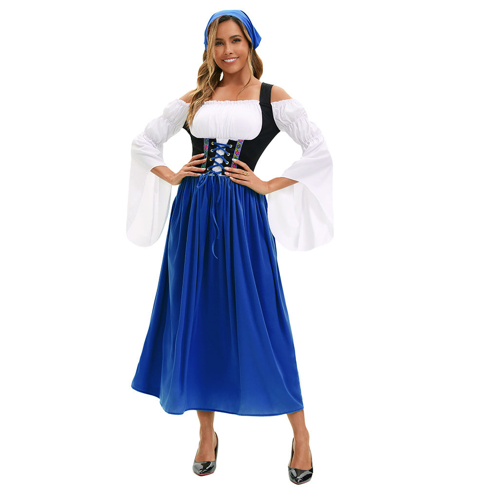 Damen nan Renaissance-Bauernkleid mit geschnürtem Korsett und Trompetenärmeln EB