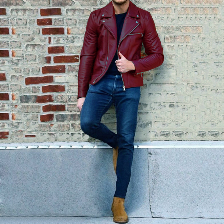 Herren moderne Bikerjacke mit asymmetrischem Reißverschluss und optik EB