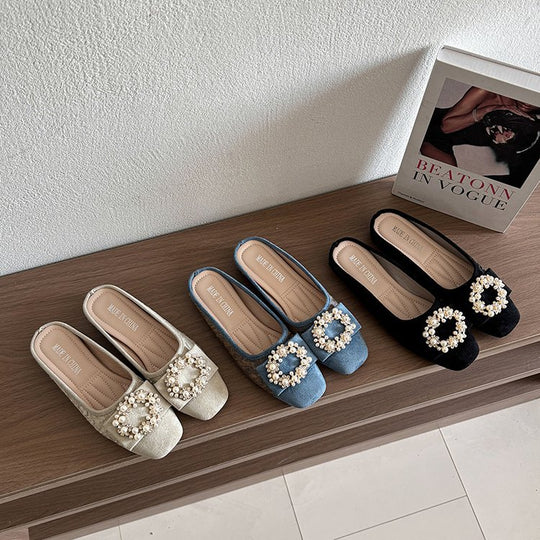 Damen Slipper mit eleganter Perlenschließe EB