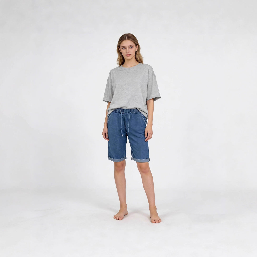 Damen Jeans-Shorts mit elastischem Bund und praktischen Taschen EB