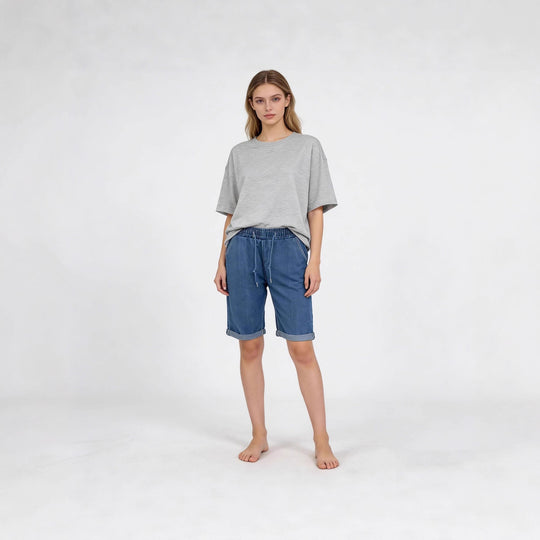 Damen Jeans-Shorts mit elastischem Bund und praktischen Taschen EB
