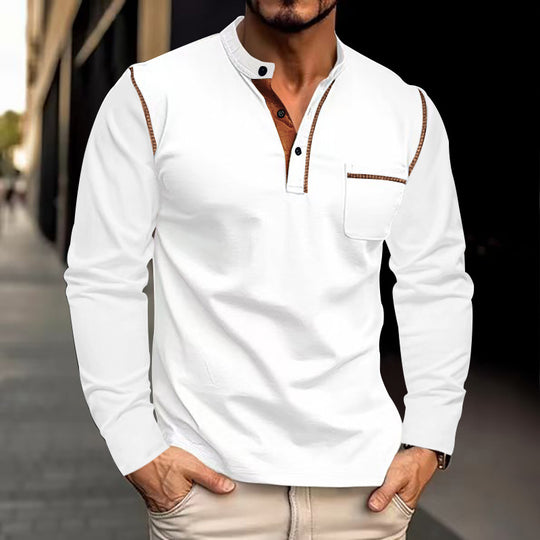 Herren Langarm-Henley-Shirt mit modischen Kontrastdetails EB