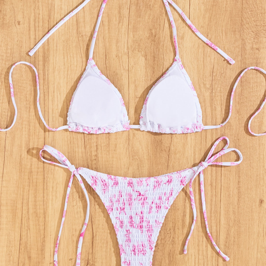 Damen Triangel-Bikini mit verspieltem Leo-Design und verstellbaren Bändern EB