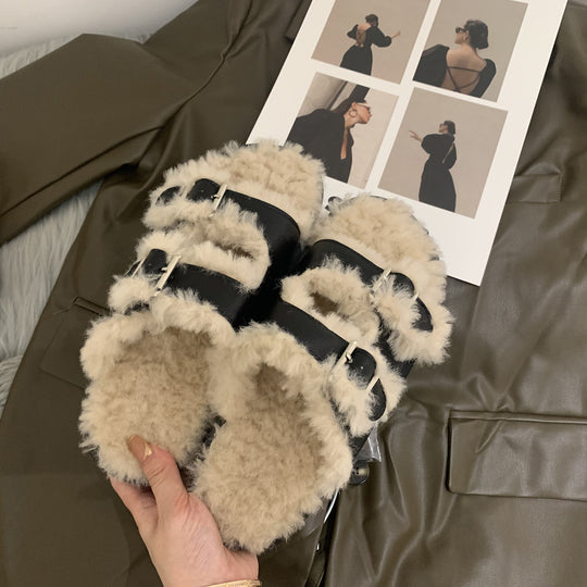 Damen Gemütliche Clogs mit verstellbaren Riemen und flauschigem Innenfutter EB
