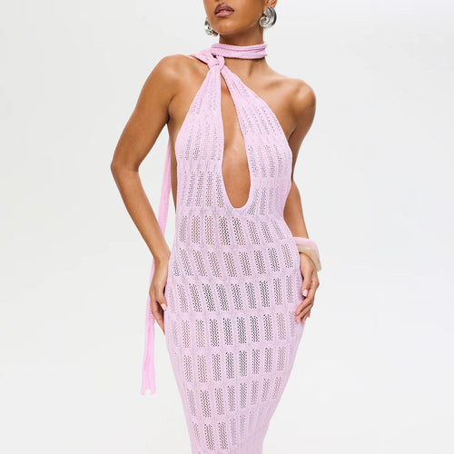 Damen trendiges Netzkleid mit Bindegürtel EB