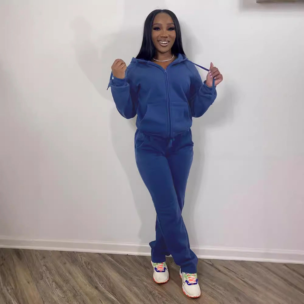 Damen nan Komfort-Zip-Hoodie mit taillenhoher Bootcut-Jogginghose Set EB
