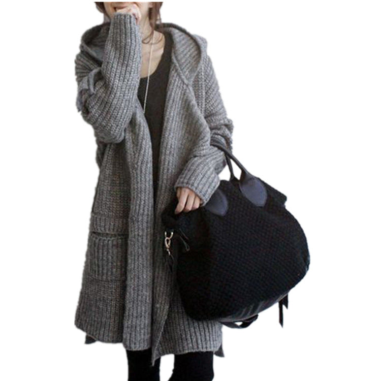 Damen Hüttenstrickmantel mit Gürtel und großen Taschen EB