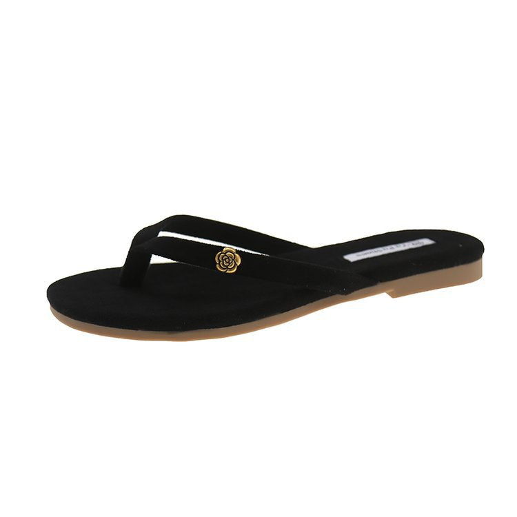 Damen modische Zehentrenner-Sandalen mit eleganter Blumenapplikation EB