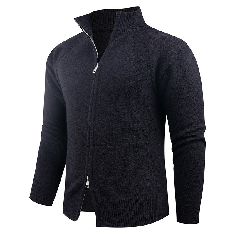Herren hochwertige Strickjacke mit modernem Reißverschluss und hochgezogenem Kragen EB
