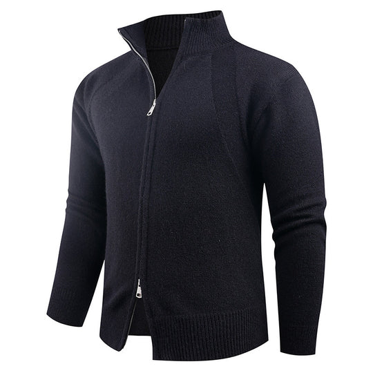 Herren hochwertige Strickjacke mit modernem Reißverschluss und hochgezogenem Kragen EB