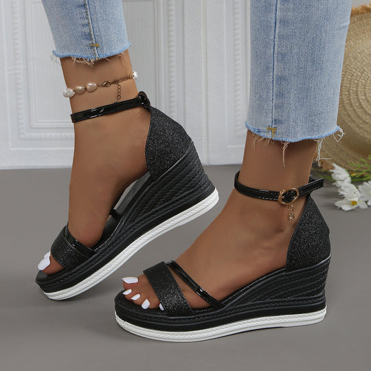 Damen Wedge-Sandalen mit funkelndem Obermaterial und elegantem Riemendesign EB