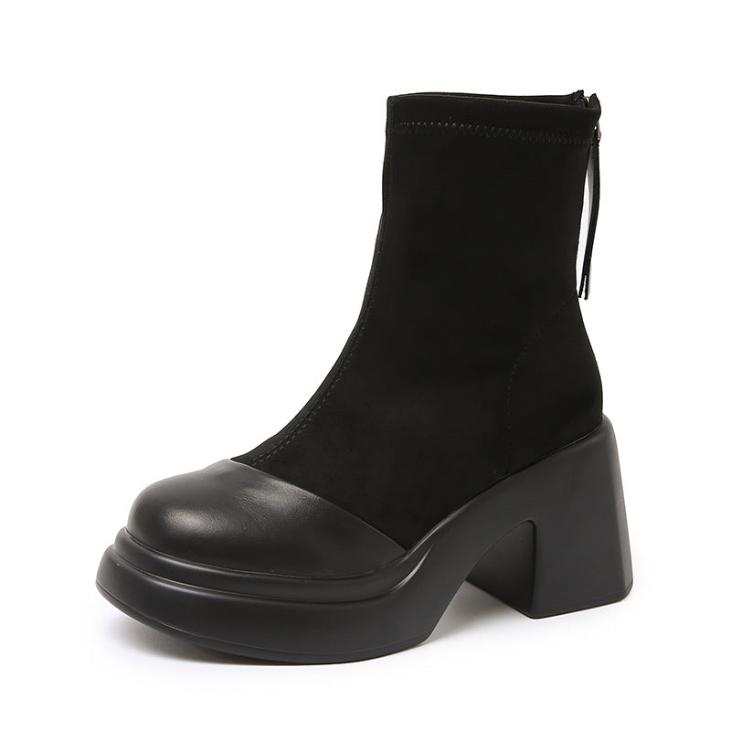 Damen Hochfront Stiefeletten mit modischem Blockabsatz und elastischem Material EB