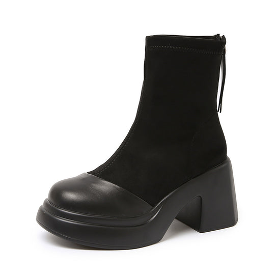 Damen trendige Ankle Boots mit robustem Blockabsatz und elastischer Schafthöhe EB