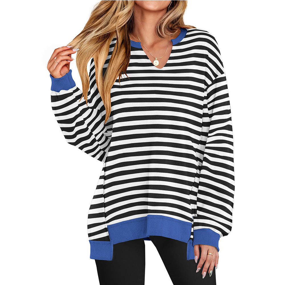 Damen Lässiger pullover mit V-Ausschnitt und überschnittenen Ärmeln EB