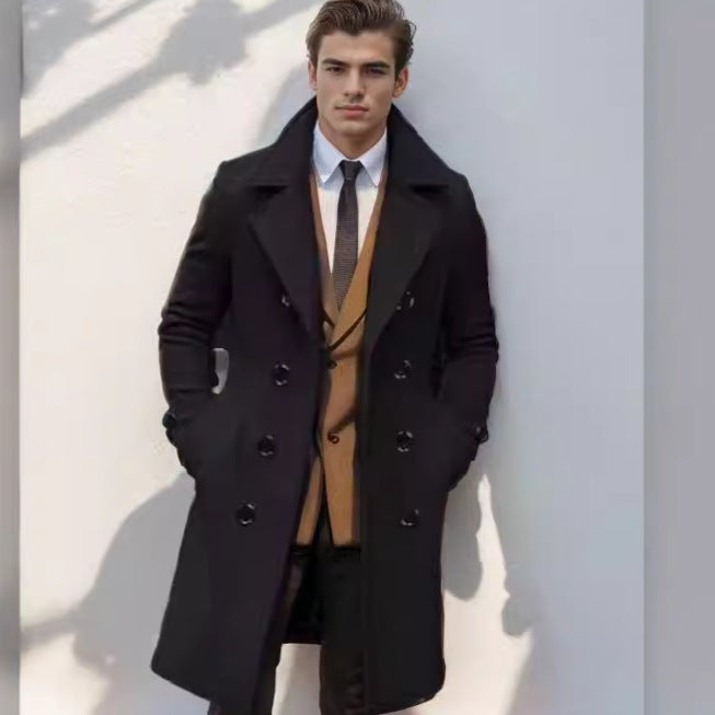 Herren eleganter Langmantel mit gefüttertem Innenfutter und stylischem Kragen EB