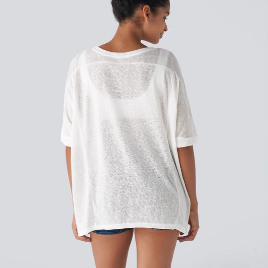 Damen lässiges Oversized T-Shirt mit seitlichen Schlitzen und umgeschlagenen Ärmeln EB