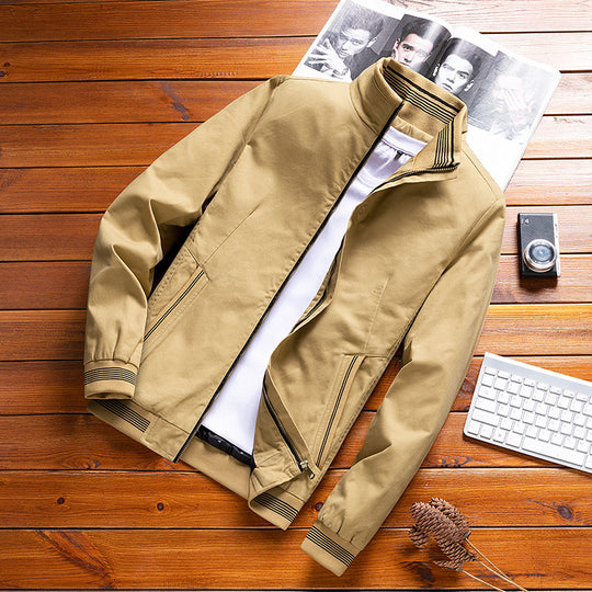 Herren Casual‑Fieldblouson im Bomberstil mit gestreiftem Stehkragen und Rippbündchen EB