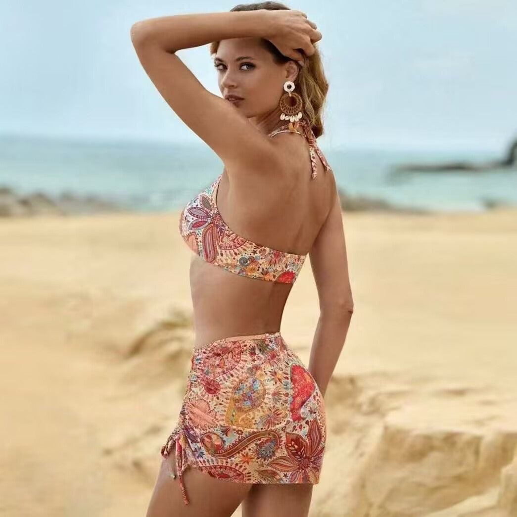 Damen Bikini-Set mit dekorativem Knoten und modischem Rock EB