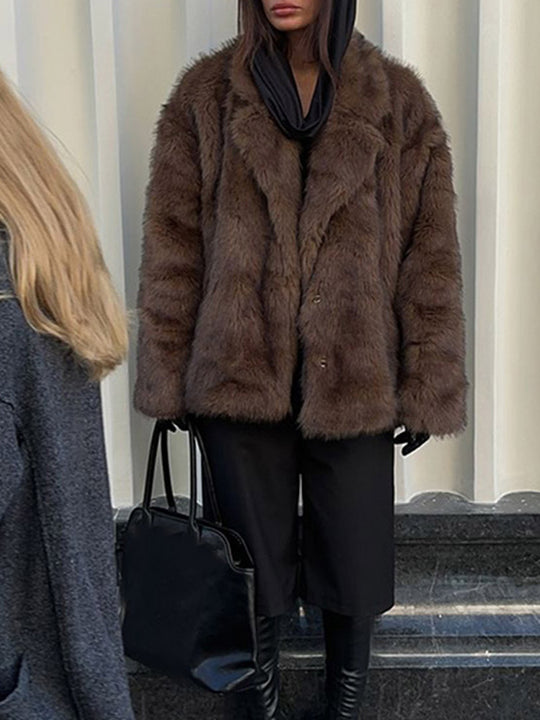 Damen Kunstfelljacke im oversized Design mit lässigem Schnitt EB