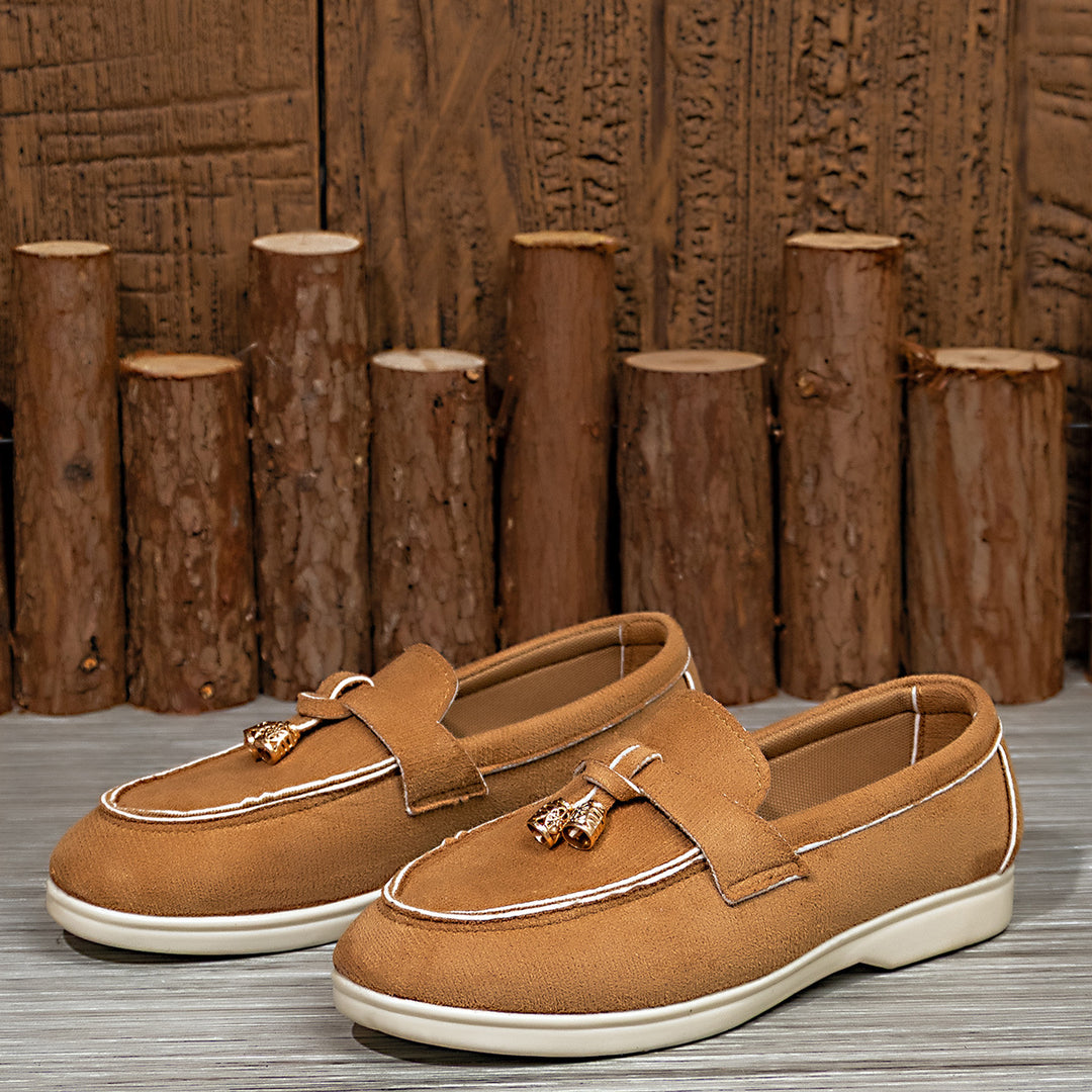 Damen  bequeme Veloursleder-Loafer mit dekorativem Tassel-Detail und gepolsterter Komfortsohle EB