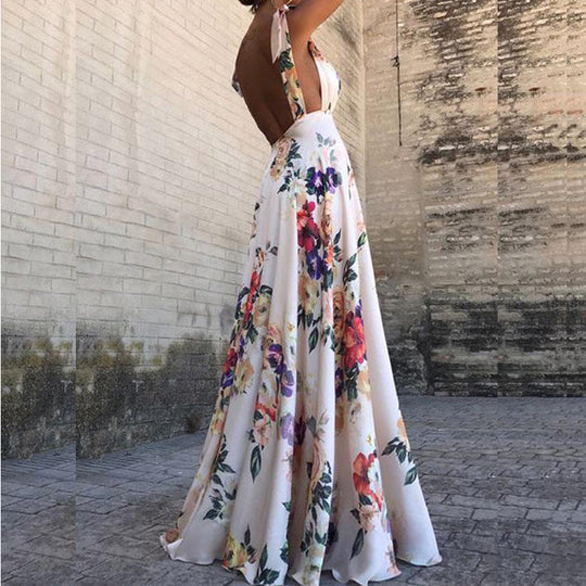 Damen elegantes Maxikleid mit floralem Design und seitlichem Schlitz EB