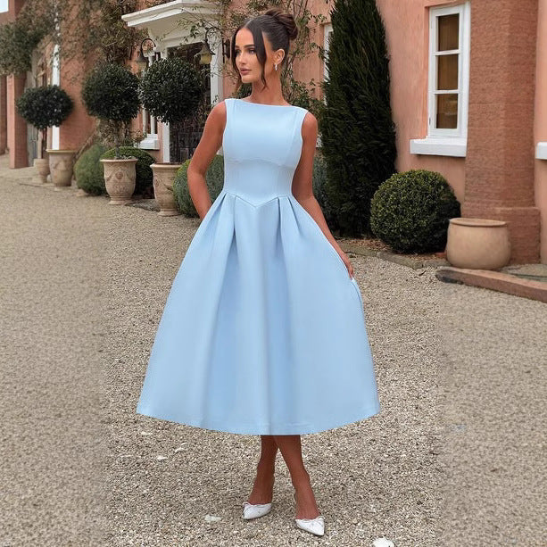 Damen Elegantes Maxikleid mit ausgestellten Ärmeln und raffiniertem Rock EB