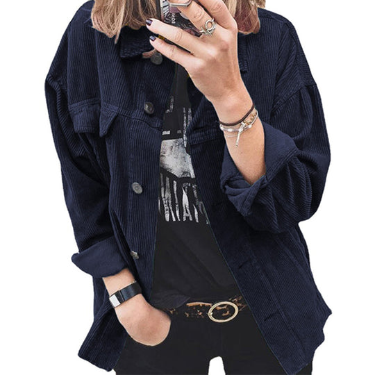 Damen modische Cordjacke mit praktischen aufgesetzten Taschen und lässigem Schnitt EB