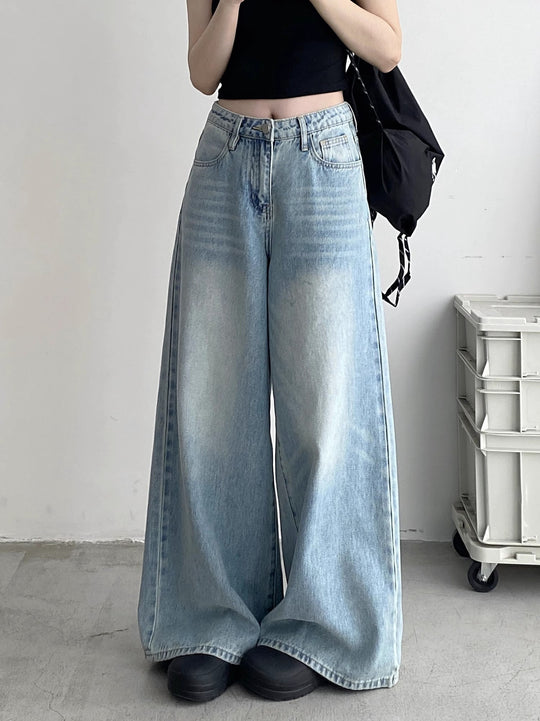 Damen Weite Jeans im lässigen Urban-Style mit hohem Bund und seitlichen Taschen EB