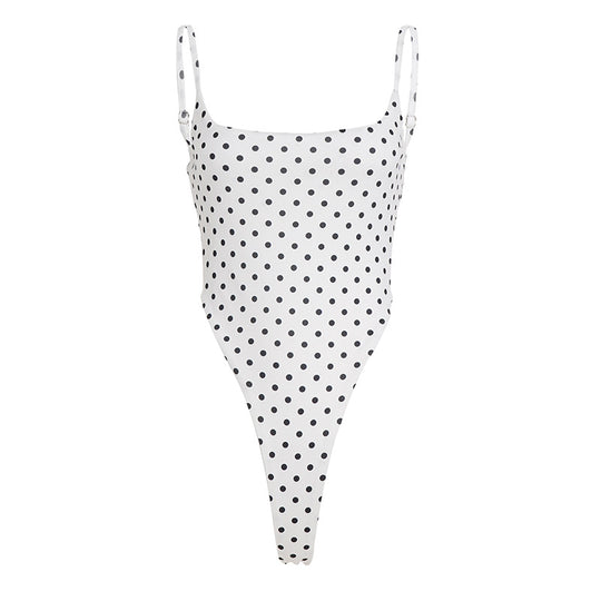 Damen Badeanzug mit hochgeschnittenem Design und verspieltem Polka-Dots-Muster EB