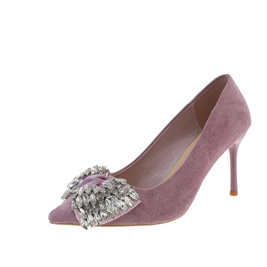 Damen elegante Pumps mit strassbesetztem Blumenmotiv EB