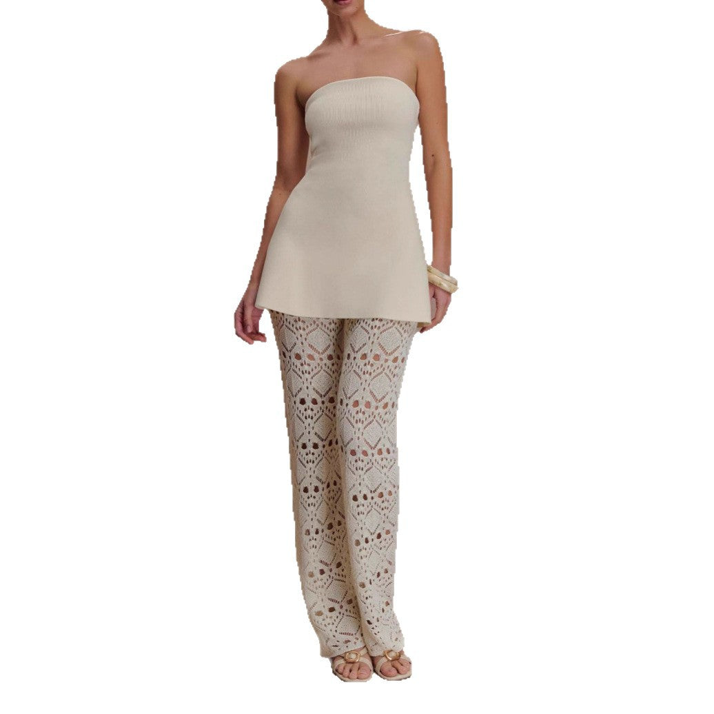 Damen elegantes Oberteil mit luftiger Häkelhose EB