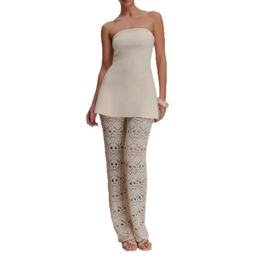 Damen elegantes Oberteil mit luftiger Häkelhose EB