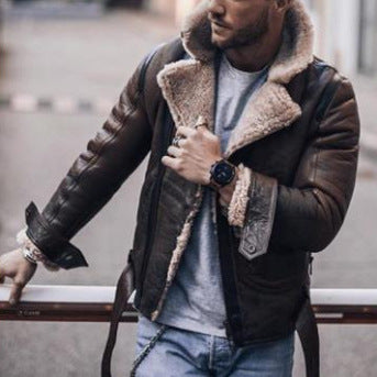 Herren jacke mit luxuriösem Pelzfutter und markantem Kragen EB