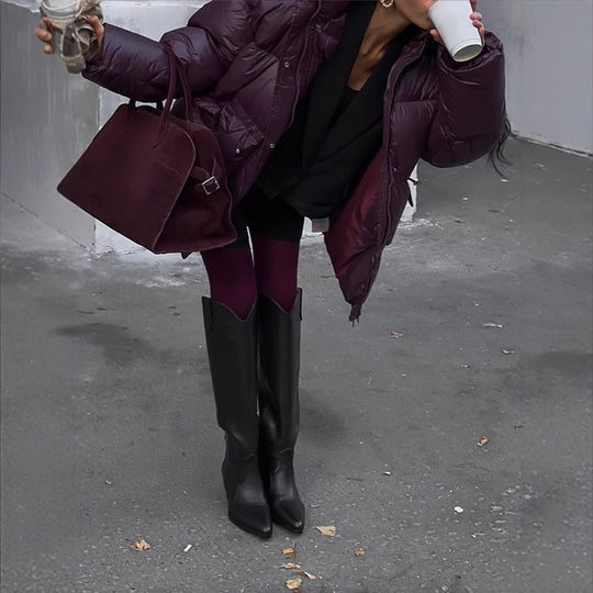 Damen Wattierte Winterjacke mit verstellbarem Taillenzug und Kapuze EB