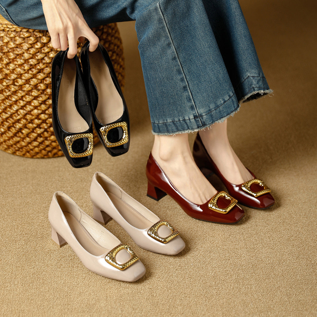 Damen Elegante Blockabsatz-Ballerinas mit funkelndem Schmuckdetail EB