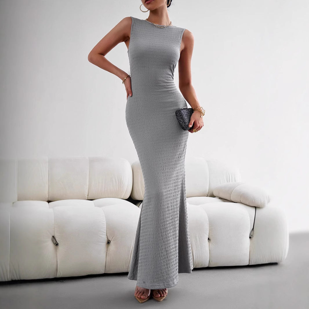 Damen figurbetontes Maxikleid mit elegantem strukturiertem Obermaterial EB
