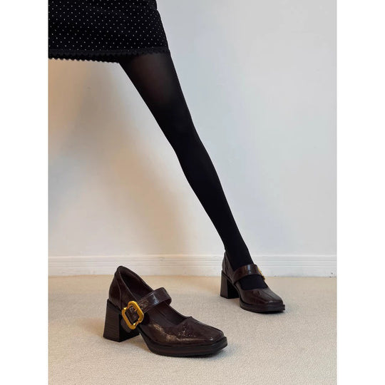 Damen Elegante Mary Jane Pumps mit komfortablem Blockabsatz und dekorativem Schnallenakzent EB