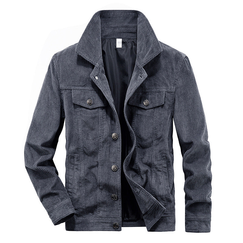 Herren Feincord-Workerjacke im Trucker-Schnitt mit verdeckter Knopfleiste EB