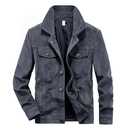 Herren Feincord-Workerjacke im Trucker-Schnitt mit verdeckter Knopfleiste EB