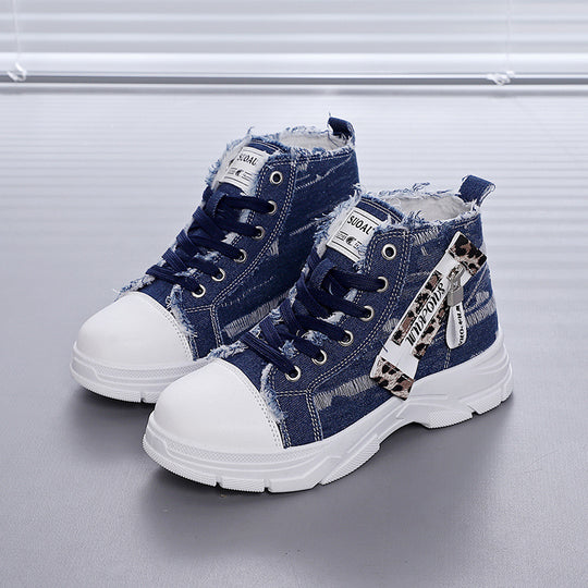 Damen High-Top Sneakers mit vintage Denim-Detail und verstärkter Sohle EB