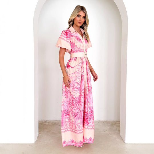 Damen Maxi-Kleid mit floralem Muster und eleganten Rüschen EB