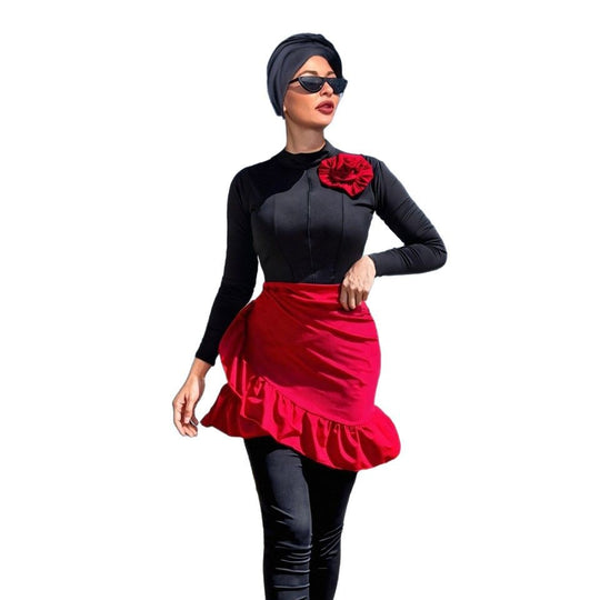 Damen Modischer Badeanzug mit Rock und Langarm EB