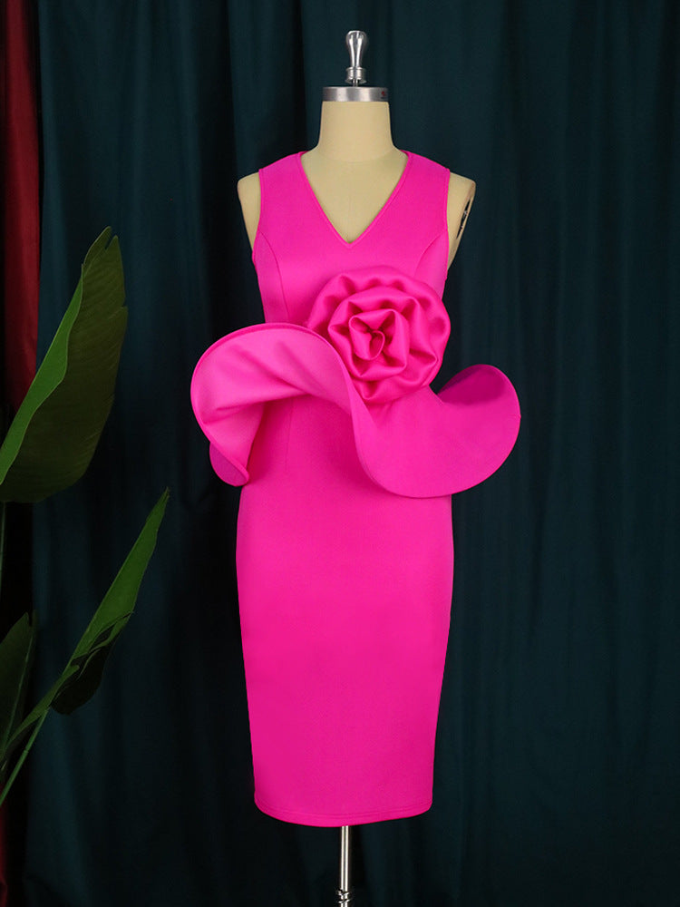 Damen Cocktailkleid mit kunstvollem Blumenapplikation EB