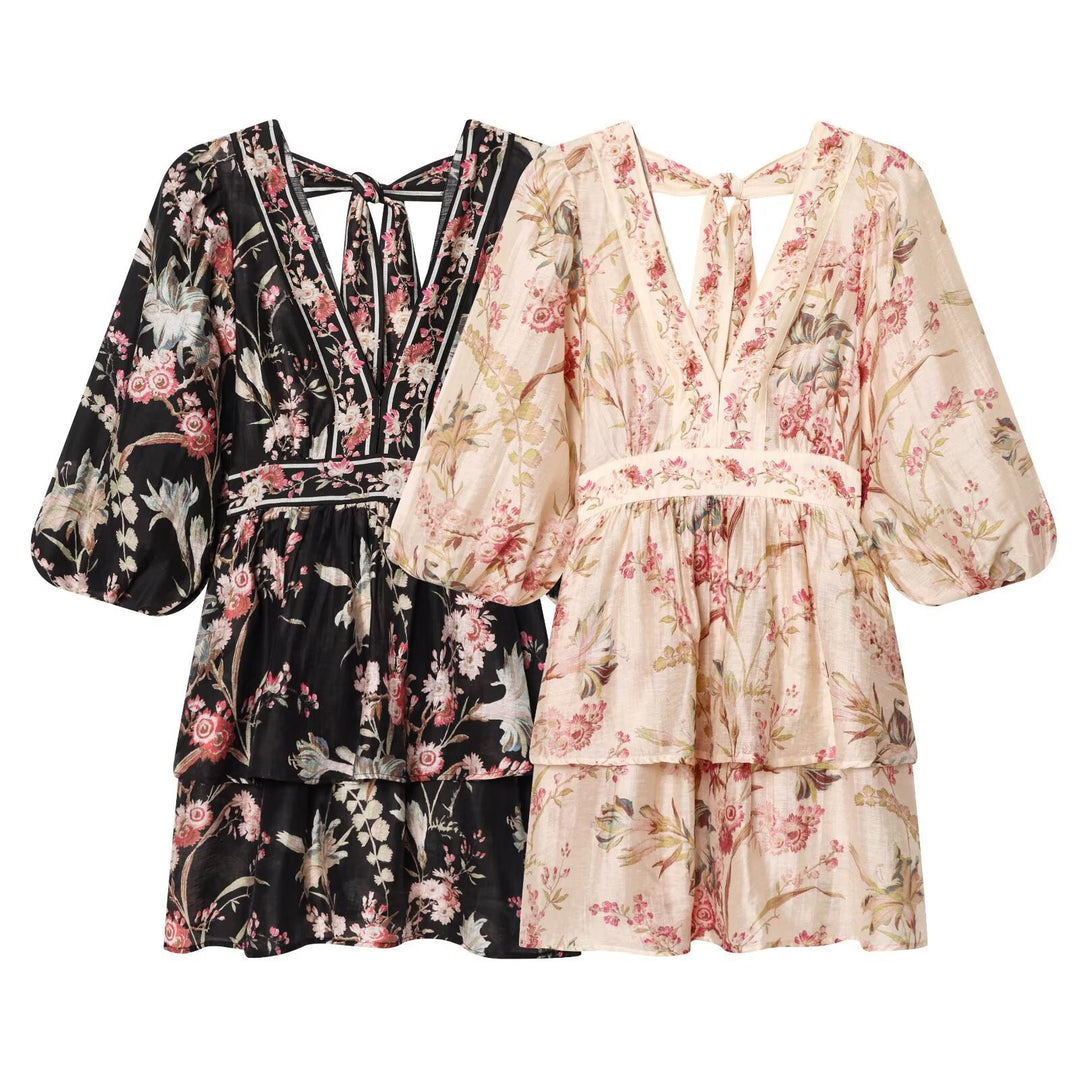 Damen Boho-Kleid mit voluminösen Ärmeln und romantischem Blumenmuster EB