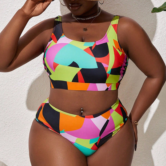 Damen Bikini-Set mit farbenfrohem geometrischem Muster EB