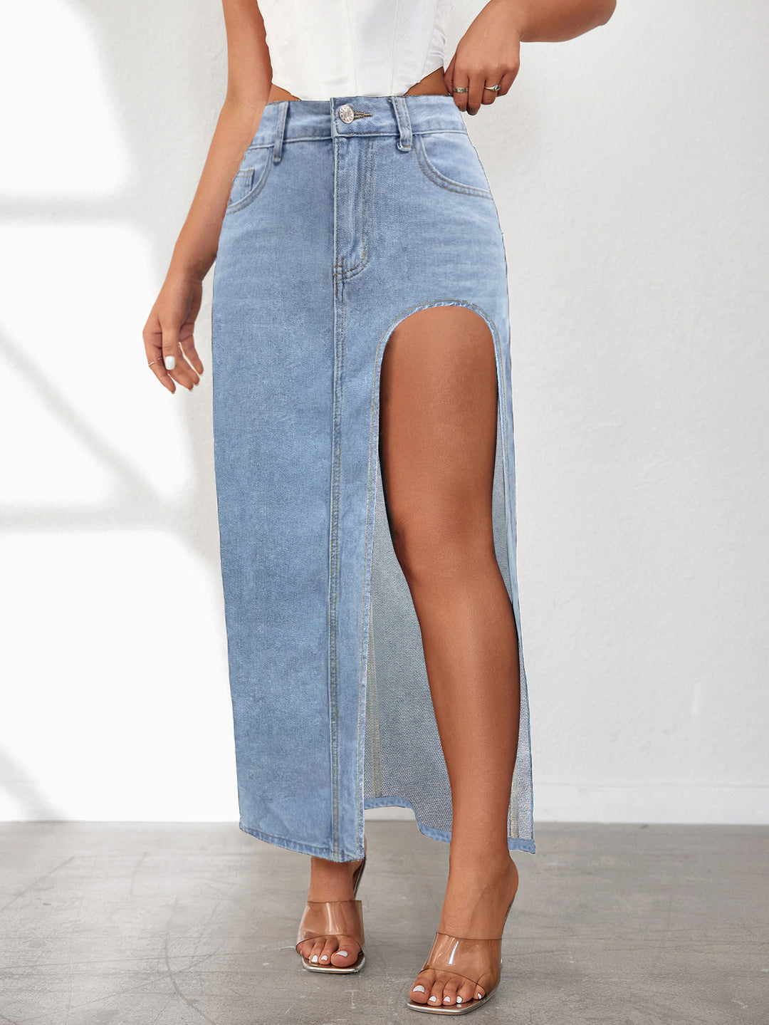 Damen Jeansrock mit hohem Schlitz und lässigem Schnitt EB