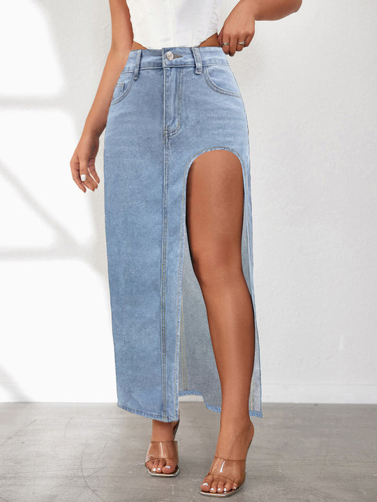 Damen Jeansrock mit hohem Schlitz und lässigem Schnitt EB