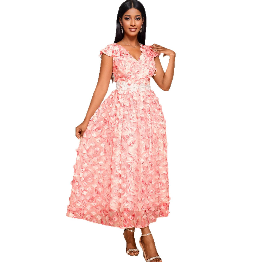 Damen Elegantes Maxikleid mit floralen Rüschen EB